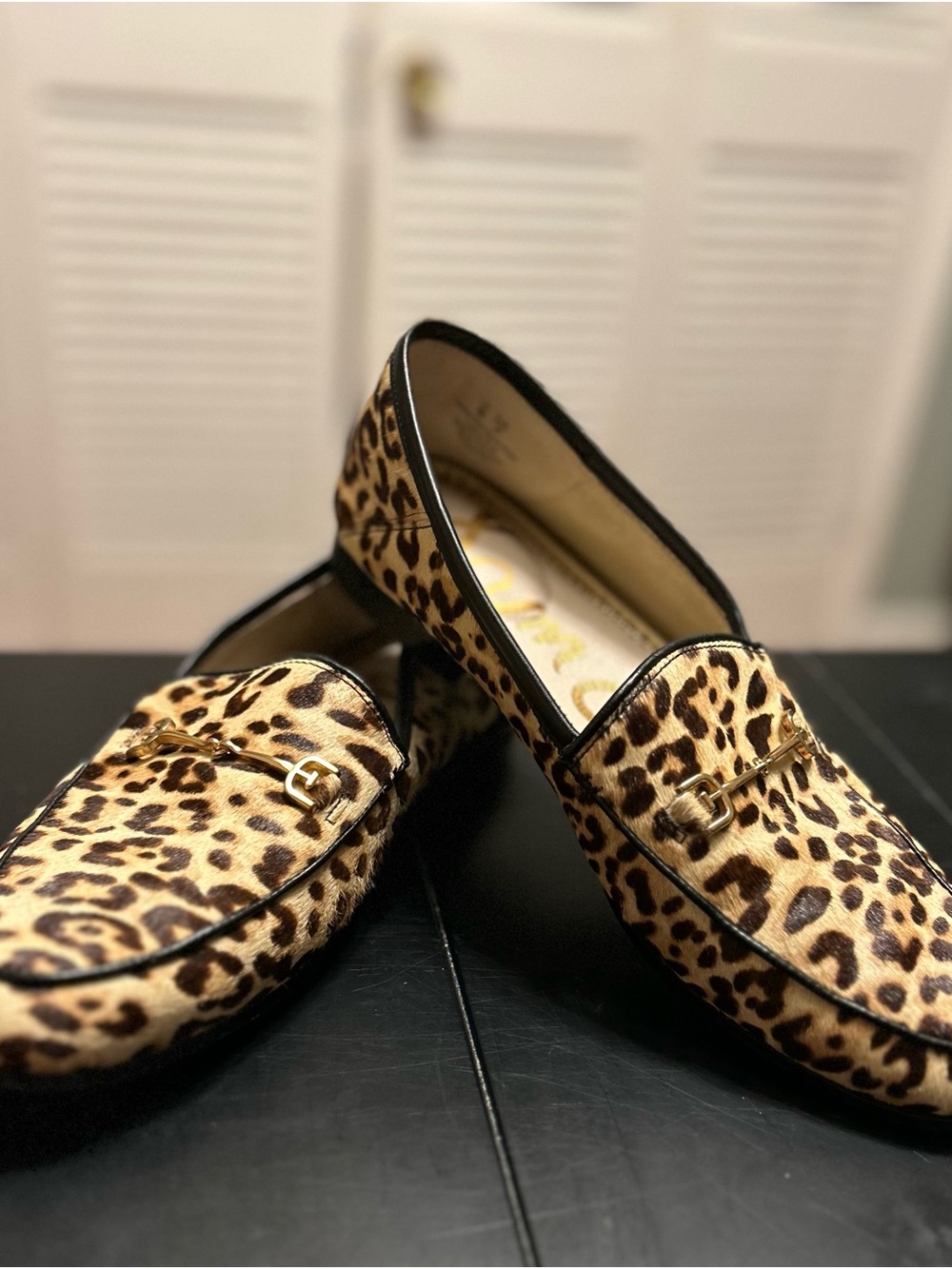 Sam Edelman Leopard Print Haircalf Loafers with Gold Bit